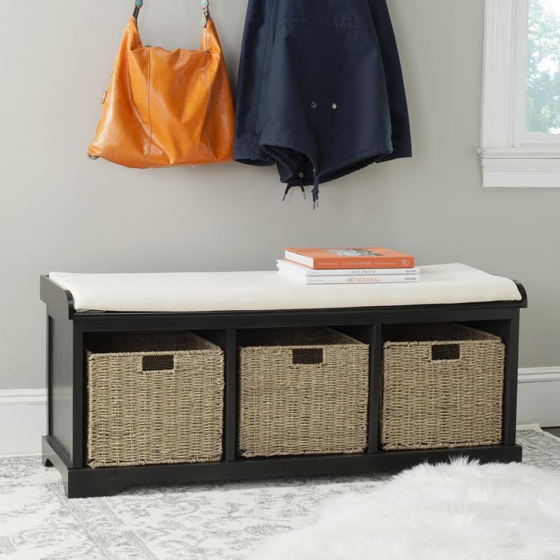 Safavieh LONAN Wicker Storage Bench - 3 Removable Baskets, Seating for 2 People