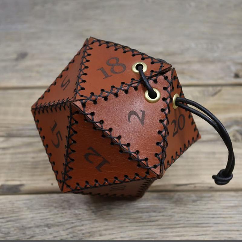 New Leather D20 Dice Bag Polygonal Dice Storage Boxes Reinforced Drawstring Dice Bags for Daily Working Wearing Gift Idea