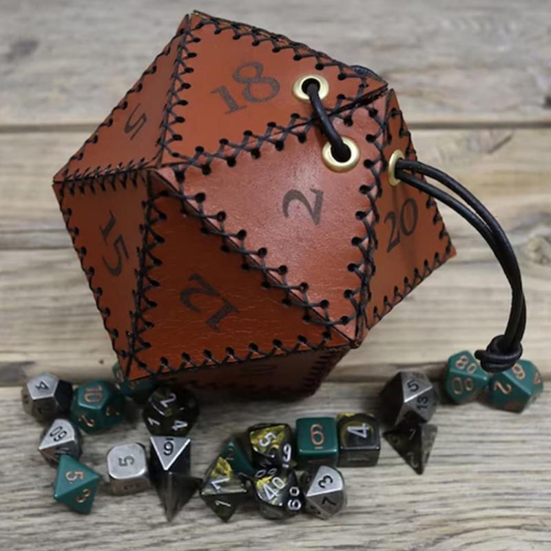 New Leather D20 Dice Bag Polygonal Dice Storage Boxes Reinforced Drawstring Dice Bags for Daily Working Wearing Gift Idea