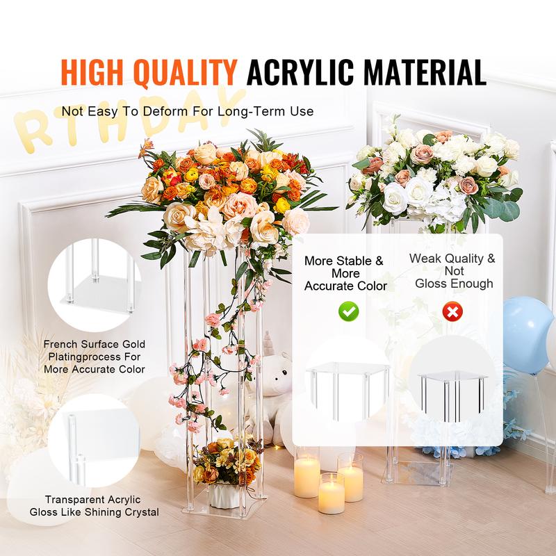 VEVOR 10PCS 23.6inch High Wedding Flower Stand, With Acrylic Laminate,Acrylic Vase Column Geometric Centerpiece Stands, Floral Display Rack for T-Stage Events Reception, Party Decoration Home Light Round