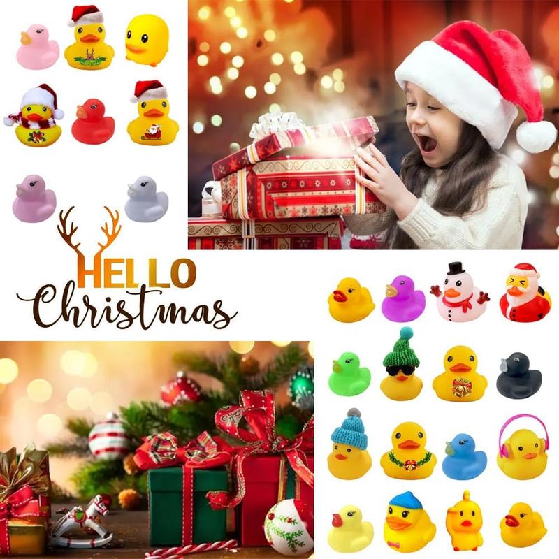 Advent Calendar Christmas Ducks,24 Days Christmas Countdown Calendar Gifts,Ducks Blind Box Holiday Party Favors, 2024 Xmas Surprise Gift, 24pcs Rubber Duck Blind Box