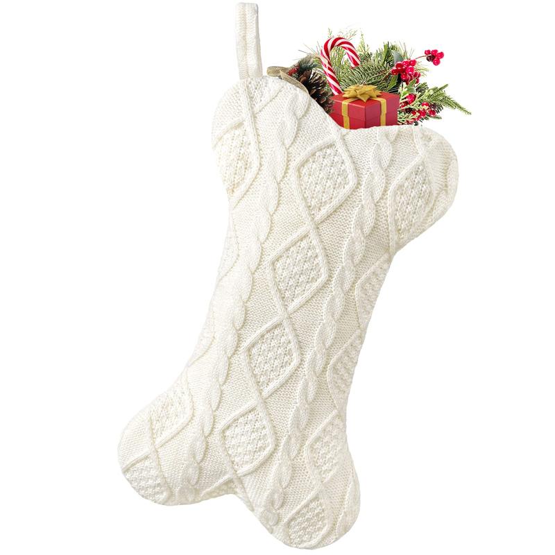 Bone Shaped Hanging Christmas Stocking, 1 Count Large Knit Dog Stocking, Hanging Dog Christmas Stocking, Festive & Party Supplies