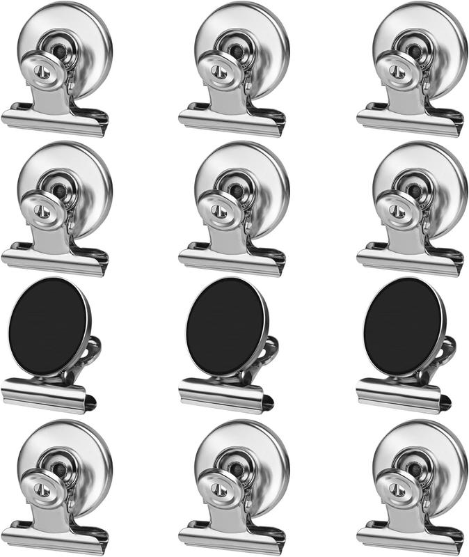 12pack Fridge Magnets Refrigerator Magnets Magnetic Clips Heavy Duty Detailed List Display Fasteners on Home& Kitchen (Black, 12)