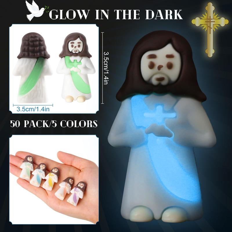 Mini Jesus Statue 50Pcs Mini Jesus Figures Glow in The Dark Little Jesus Figurines to Hide and Seek Religious Christmas Christian Baptism Gifts Creative Gift for Family Friend