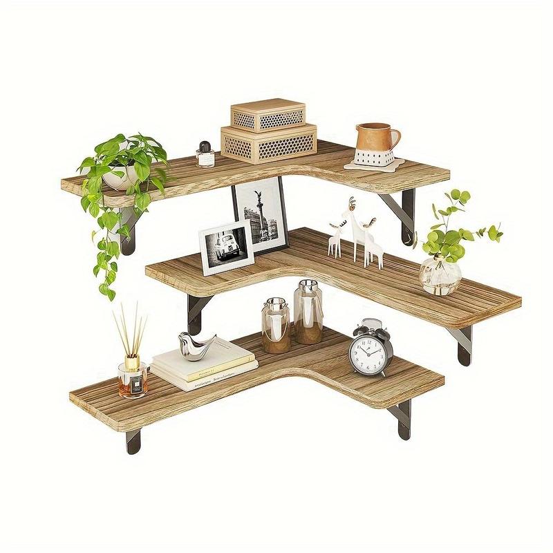 Wooden Corner Shelf, 3 Counts set Wall Mounted Corner Shelf, Rustic Wall Shelf for Bathroom, Kitchen, Bedroom, Living Room