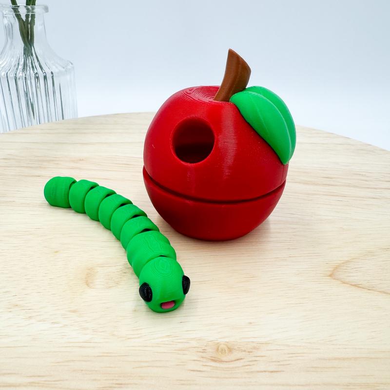 3D Printed Apple and Worm Desktop Decor Gift