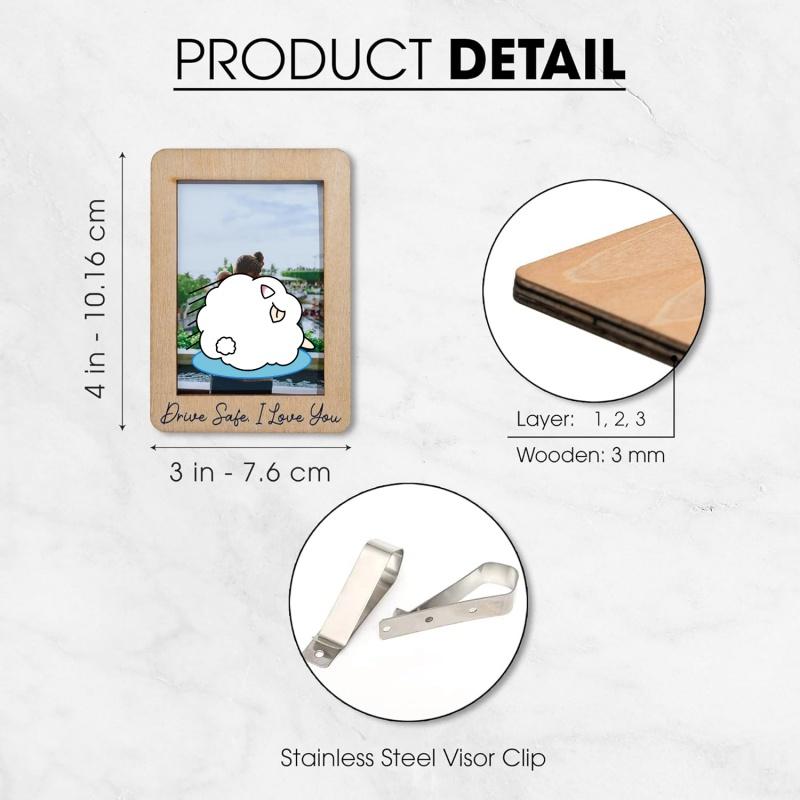 Car Visor Picture Frame, Drive Safe Car Picture Holder, Wallet-Sized Wooden Photo Frame, Visor Clips for Cars, Car Picture Frame with Visor Clip, Mini Car Picture Frame, Gift For Him for Her