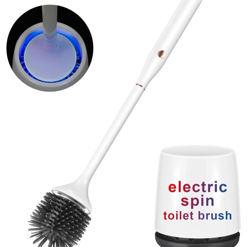 Electric Toilet Brush,Silicone Toilet Brush,Toilet Bowl Brush and Holder Set with Ventilated Holder,Toilet Brush, Floor Standing, Wall Mounted Without Drilling，Rechargeable Cleaning