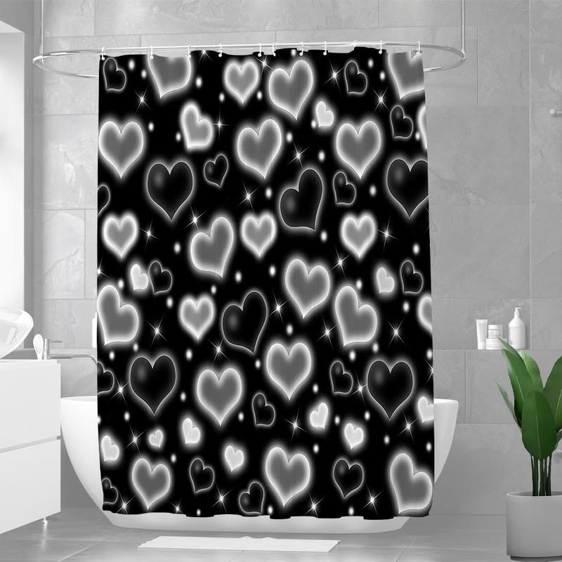 Black Dream Heart Shower Curtain Valentines Day Love Shower Curtain for Bathroom Valentines Decor Bathroom Set Water Resistant Curtain Set with 12 Hooks Aesthetic Waterproof Shower Curtain