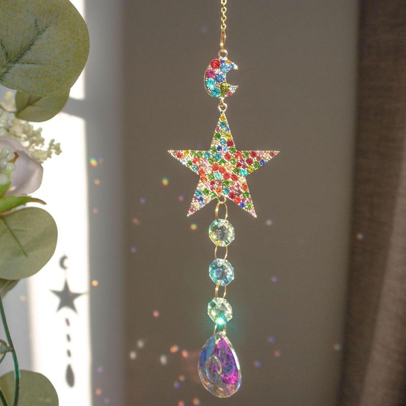 Artificial Crystal Suncatcher, 1 Count Butterfly Love Star Heart Sun Hanging Decor for Home Window, Car Decor, Gift for Girl Wedding, Thanksgiving, Christmas