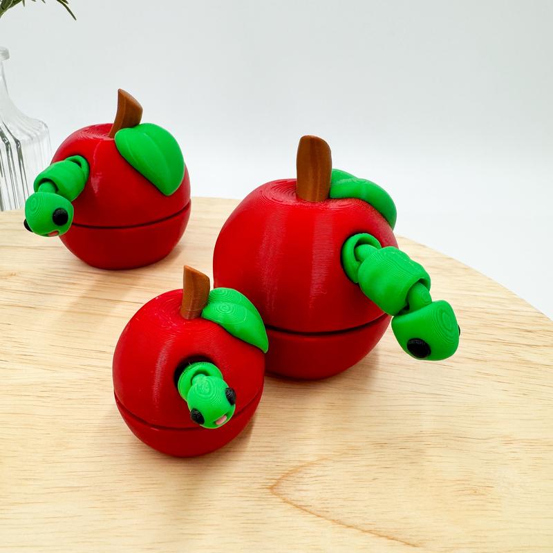 3D Printed Apple and Worm Desktop Decor Gift