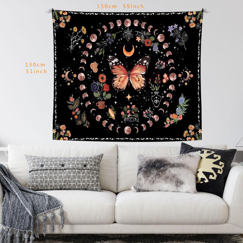 Butterfly & Moon Pattern Tapestry, 1 Count Bohemian Style Wall Hanging Tapestry, Wall Art Decor for Home Living Room Bedroom Dormitory