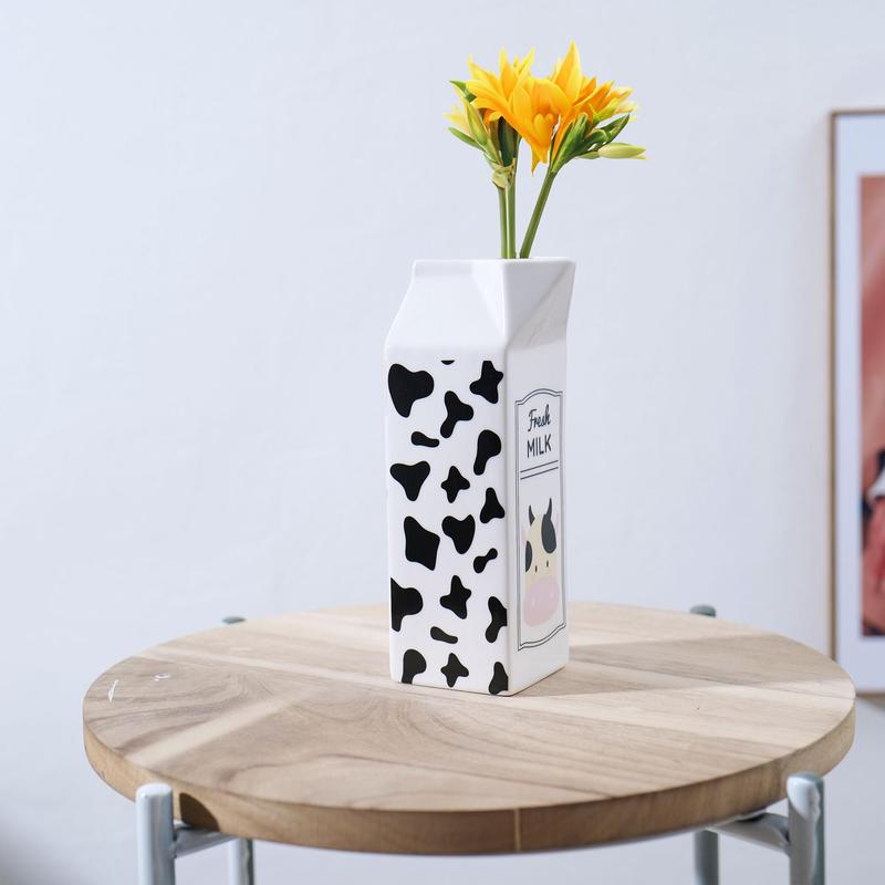 Fresh Milk Cow Pattern Ceramic Vase without Flower, 1 Count Creative Desktop Decorative Vase, Decorative Ornament for Home Living Room Bedroom Dining Room