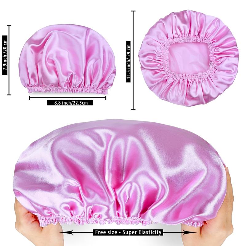 4 PCS Elastic and Reusable Bath Caps, Double Waterproof Layers Shower Cap for Women - Solid Color - Cover