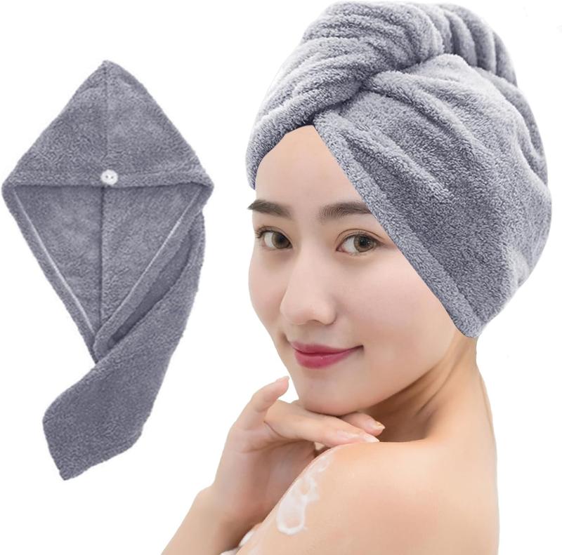 Microfiber Hair Towel Wrap for Women, 10 Inch X 26 Inch Super Absorbent Quick Dry Hair Turban, Drying Hair Wrap Towels for Drying Curly, Long & Thick Hair Grey