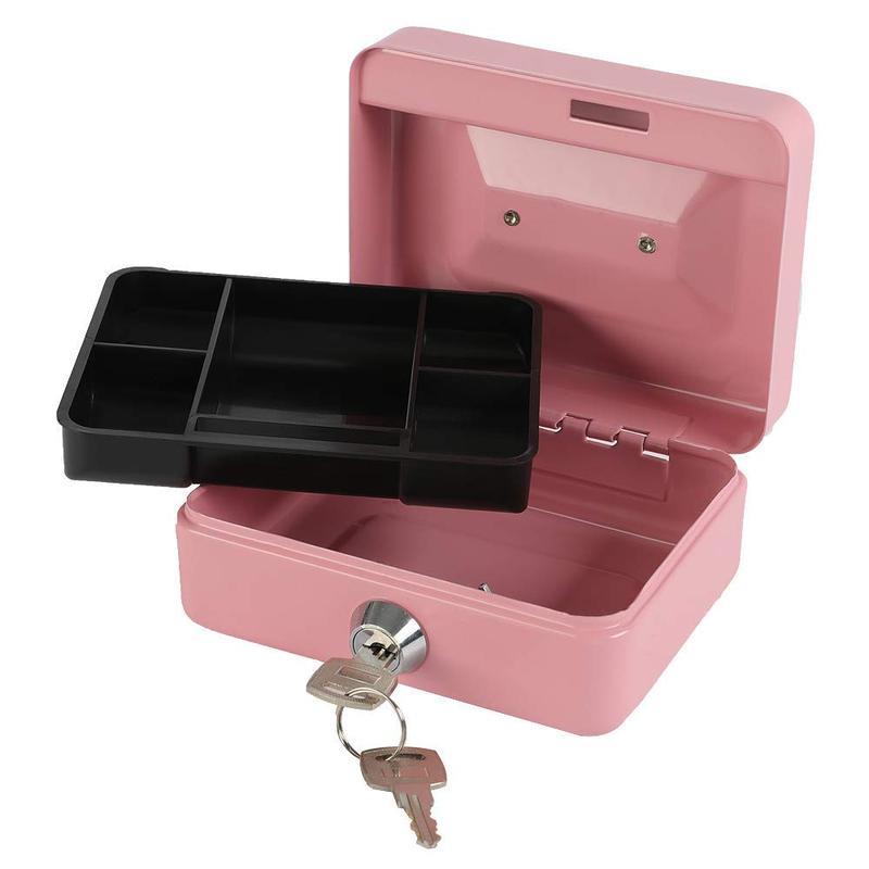 Locking Steel Mini Cash Box with Removable Coin Tray and Key Lock for Kids, 4.92