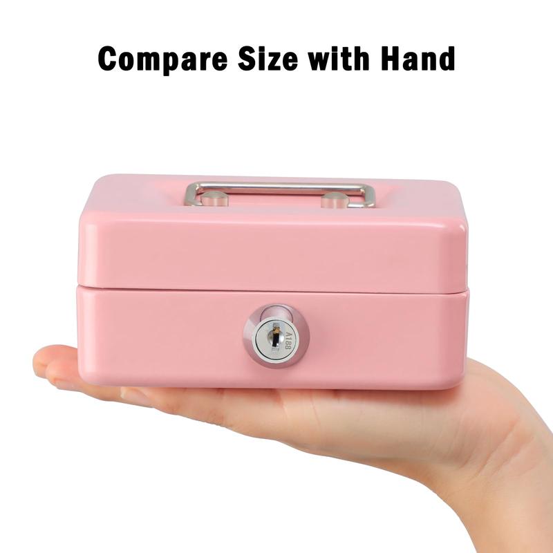 Locking Steel Mini Cash Box with Removable Coin Tray and Key Lock for Kids, 4.92