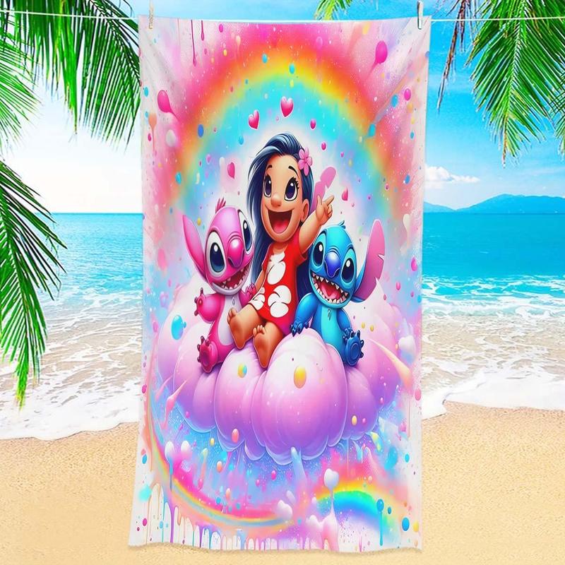 Cartoon Lilo & Stitch Pattern Beach Towel, 1 Count Soft Water Absorbent Towel, Quick Drying Towel for Beach, Swimming Pool, Camping, Travel