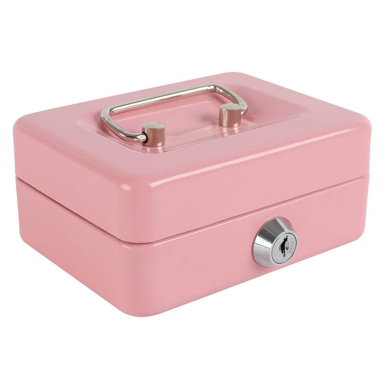 Locking Steel Mini Cash Box with Removable Coin Tray and Key Lock for Kids, 4.92