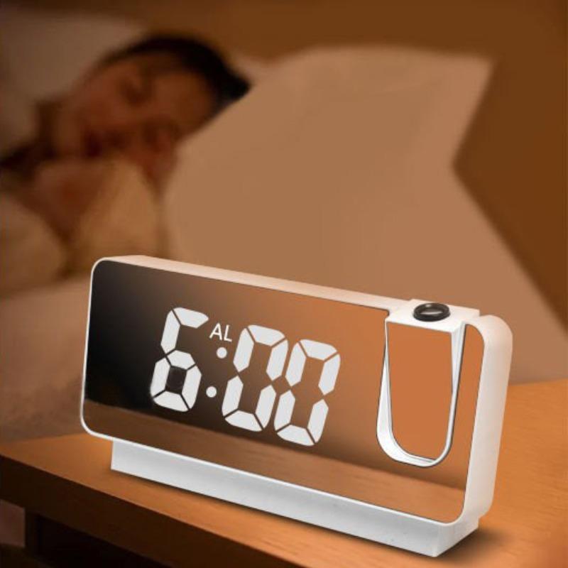 LED Mirror Projection Digital Alarm Clock, 1 Count Large Mirrored Led Alarm Clock with 180° Rotatable Projector, Digital Desktop Clock for Bedroom Decor, Summer Gifts