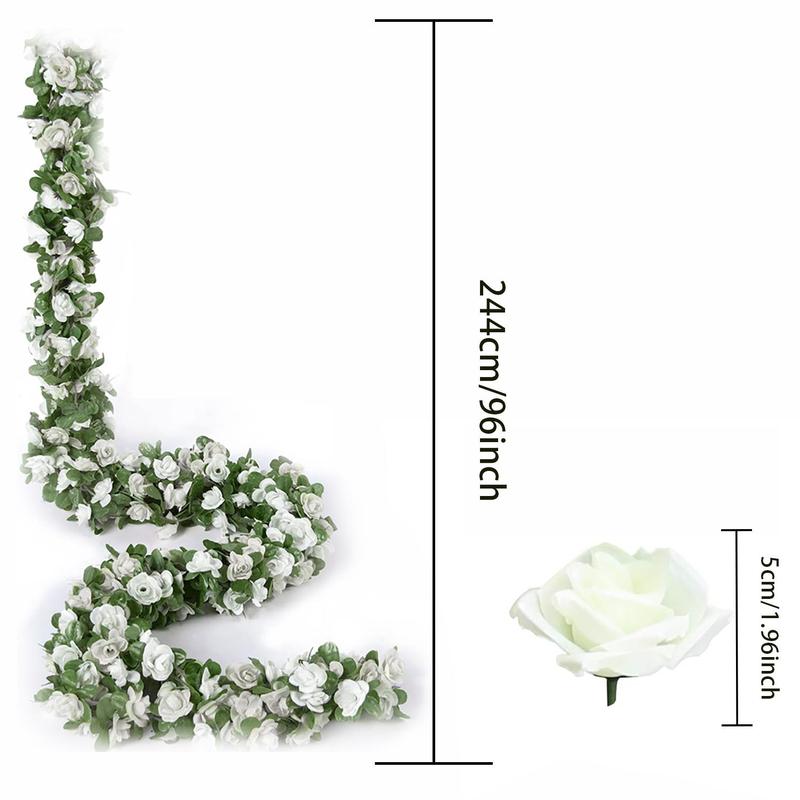 Artificial Rose Vine Flower, 5 Counts Fake Rose Vine Flowers with Green Leaves, Hanging Fake Roses Vine for Room Wedding Birthday Wall Arch Decor