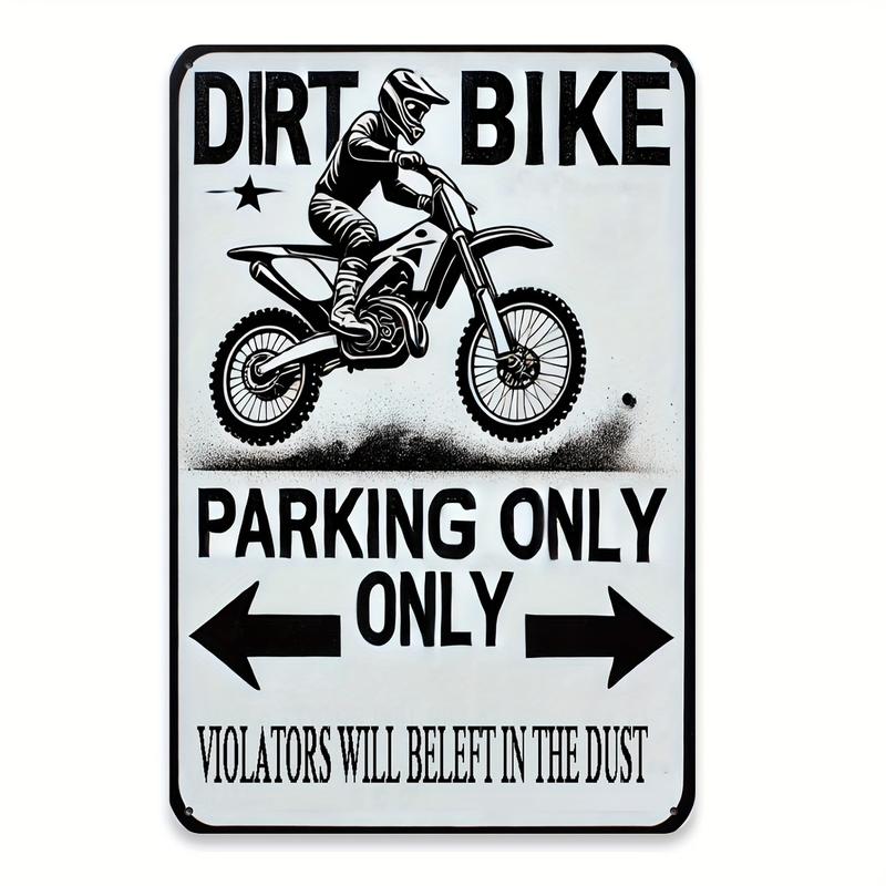 Dirt Bike Parking Only Sign, Vintage Iron Wall Decor for Man Cave and Boy's Room, Humorous Off-Road Bike Enthusiast Foil Engraved Sign with 