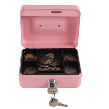 Locking Steel Mini Cash Box with Removable Coin Tray and Key Lock for Kids, 4.92