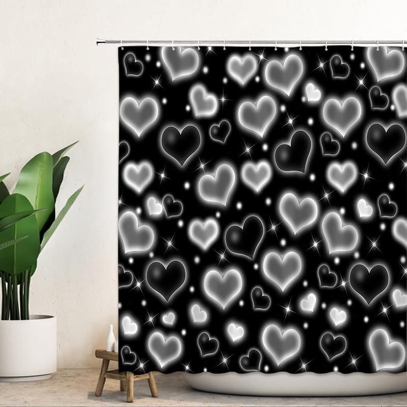 Black Dream Heart Shower Curtain Valentines Day Love Shower Curtain for Bathroom Valentines Decor Bathroom Set Water Resistant Curtain Set with 12 Hooks Aesthetic Waterproof Shower Curtain