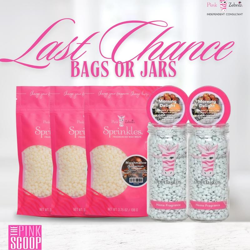 LAST CHANCE SALE • Pink Zebra Home Fragrances Soft Soy Wax Melts 3.75oz Bags or Jars of Sprinkles Limited