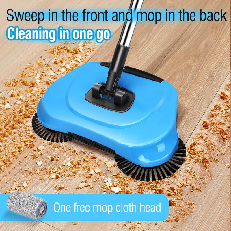 3-in-1 Multifunctional Hand Push Sweeping and Mopping With Dustpan Set,Flat Mop with Spiral Deep Clean System,Dry and Wet,Home Cleaning Supplies for Hard Floor,4 Replacement Clean ClothS,Two Colors