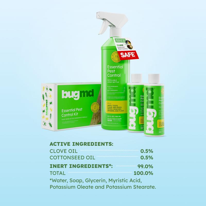 BugMD Essential Pest Control Concentrate – Natural Ant, Roach, Spider, and Flea Killer for Indoor & Outdoor Use with Essential Oils