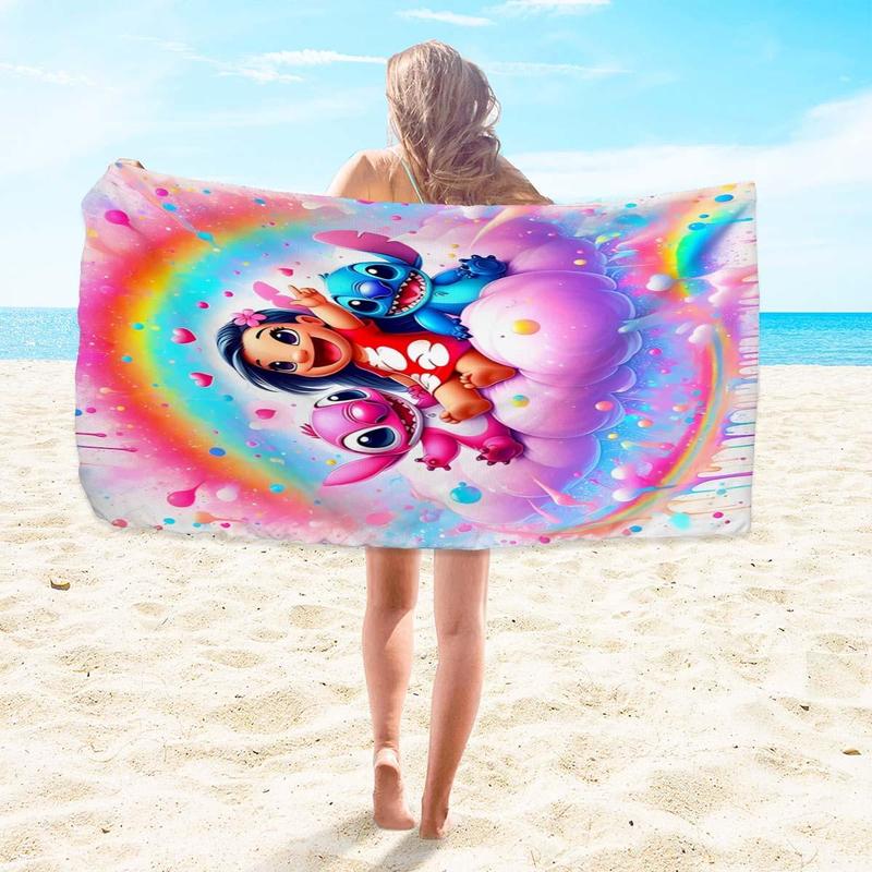 Cartoon Lilo & Stitch Pattern Beach Towel, 1 Count Soft Water Absorbent Towel, Quick Drying Towel for Beach, Swimming Pool, Camping, Travel