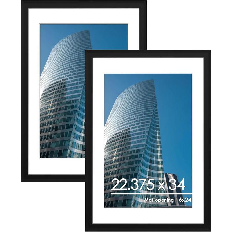 22.375 x 34 Poster Frame Set of 2, Display Pictures 20 x 30 with Mat or 22.375 x 34 Without Mat, Poster Frames 22.375 x 34 inches for Wall Mounting Display, Black